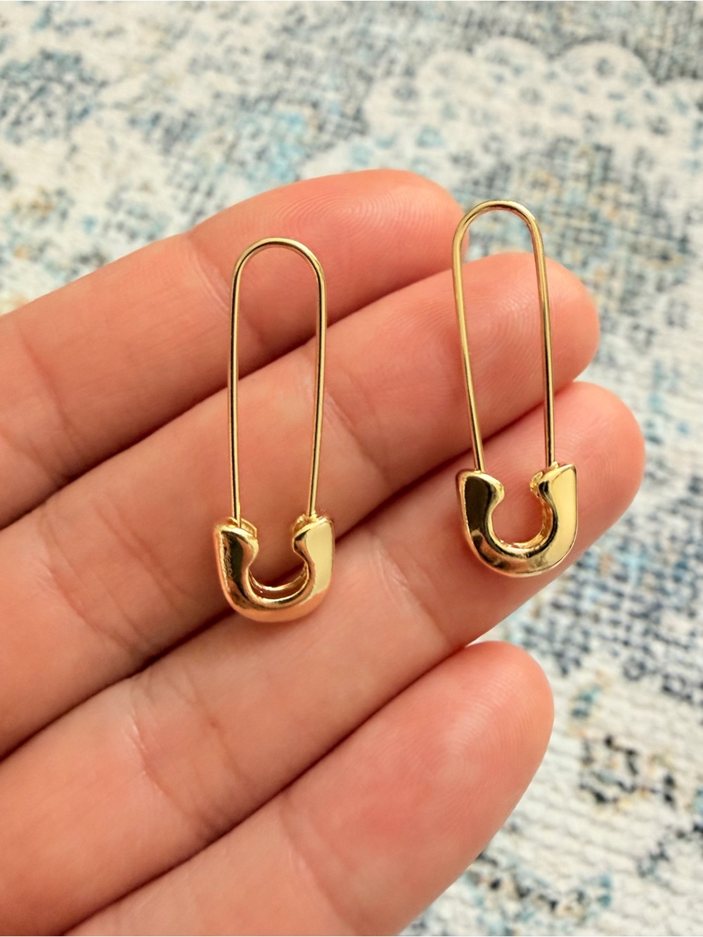 Gold Safety Pin Drop Earrings for Women - Picture 3 of 6